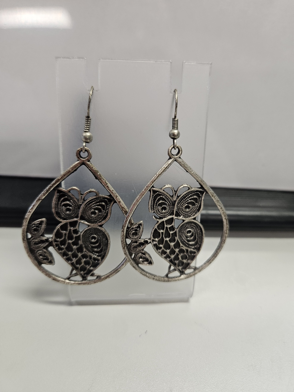 Owl Teardrop Earrings in Silver Like New